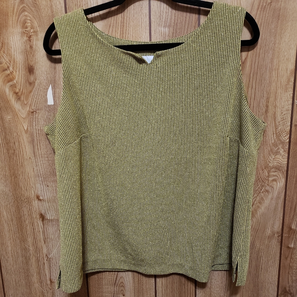 Vintage Women's Perceptions By Irene B Top Gold Knit, Ribbed 16W